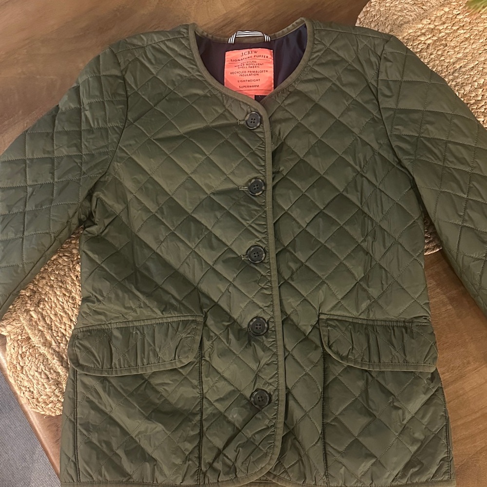 J. Crew Olive Quilted Puffer Jacket